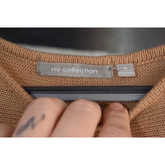 Women's NY Collection Brown Boho Knit Fringe Short Sleeve Sweater M - Picture 3 of 6